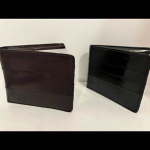 TWO Brand New Lee Sands Mens Bi Fold leather Eel Skin Wallets - Brown & Black